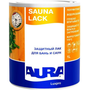 Фото 2 - Лак Aura Sauna Lack, полуматовый, для бань и саун 2.4л, Бесцветный, Аура.