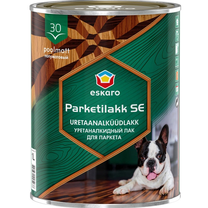 Фото 6 - Лак Parketi lakk SE 30, уретан-алкидный полуматовый для пола, 2.5л, цвет - Бесцветный, - Eskaro/Ескаро.