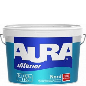 Фото 2 - Краска Aura Interior Nord, латексная, матовая, для стен и потолков, 9л, База А, Аура.