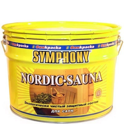 Фото 1 - Защитный состав Симфония "Нордик Сауна" (Nordic Sauna) шелковисто-матовый для бани и сауны (9 л) "Symphony".
