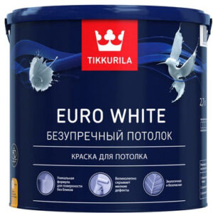 Фото 15 - Краска Тиккурила Евро Уайт (Euro White) водоразбавляемая матовая для потолка (База А) (2.7л) Tikkurila.