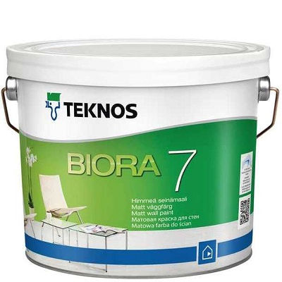 Фото 5 - Краска Текнос "Биора 7" (Biora 7) акрилатная матовая для стен внутри помещения (база РМ3) ( 9 л) "Teknos".