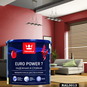 Фото 10 - Краска TIKKURILA Euro Power 7,  RAL 3013 Томатно-красный, латексная моющаяся матовая интерьерная, 9 л.
