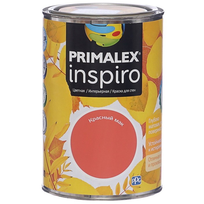 Фото 1 - Краска Primalex Inspiro, цвет Красный Мак, интерьерная, водоэмульсионная, цветная, 1 л.