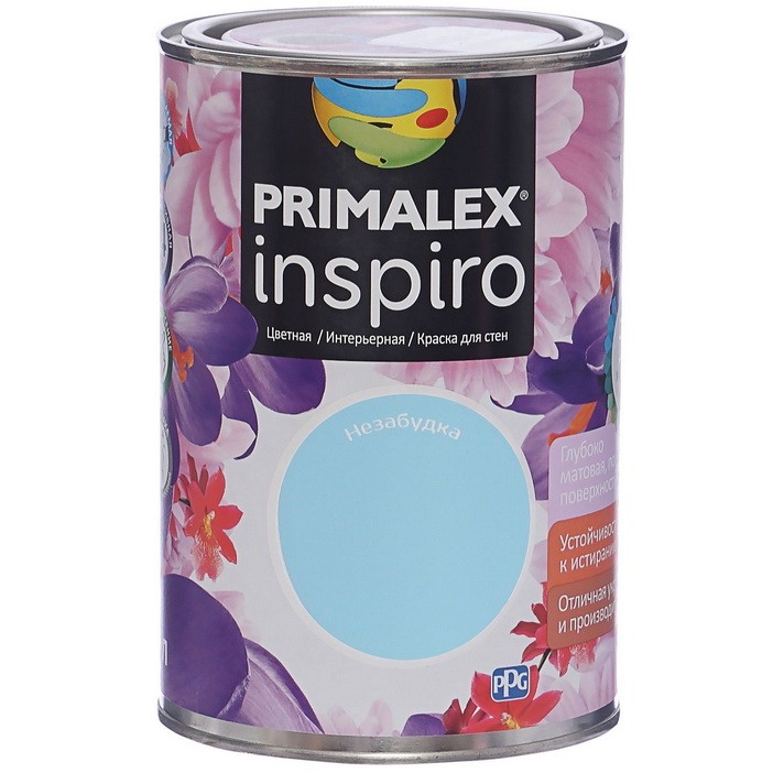 Фото 1 - Краска Primalex Inspiro, цвет Незабудка, интерьерная, водоэмульсионная, цветная, 1 л.