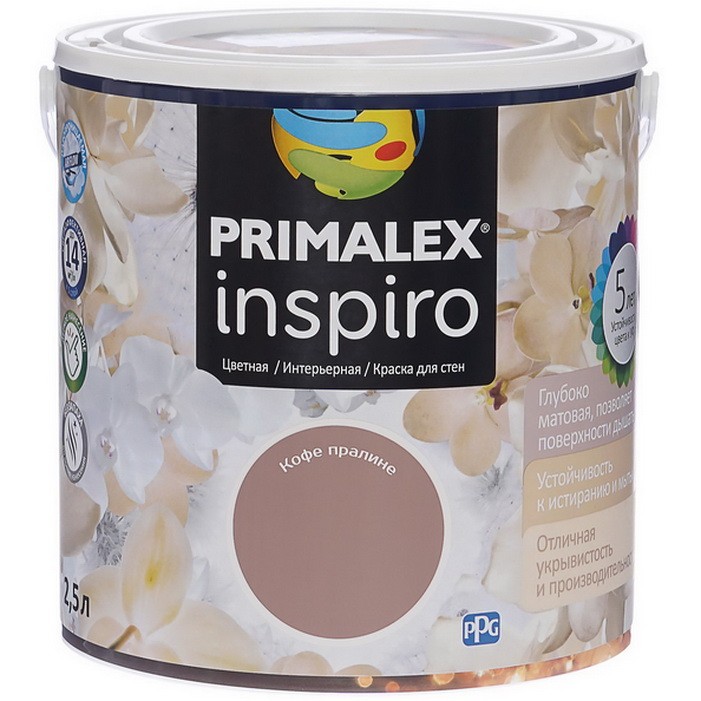 Фото 1 - Краска Primalex Inspiro, цвет Кофе Пралине, интерьерная, водоэмульсионная, цветная,  2.5 л.