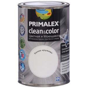 Фото 9 - Краска Primalex Clean&Color, цвет Белое кружево, итерьерная, для ванной и кухни, 1л.