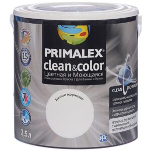 Фото 8 - Краска Primalex Clean&Color, цвет Белое кружево, итерьерная, для ванной и кухни, 2,5л.