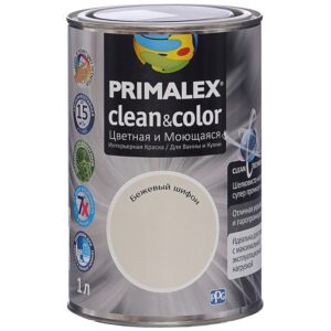 Фото 5 - Краска Primalex Clean&Color, цвет Бежевый Шифон, итерьерная, для ванной и кухни, 1л.