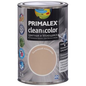 Фото 5 - Краска Primalex Clean&Color, цвет Бежевый Кашемир, итерьерная, для ванной и кухни, 1л.