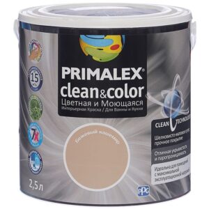 Фото 4 - Краска Primalex Clean&Color, цвет Бежевый Кашемир, итерьерная, для ванной и кухни, 2,5л.