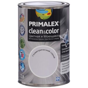Фото 9 - Краска Primalex Clean&Color, цвет Геометрический Серый, итерьерная, для ванной и кухни, 1л.