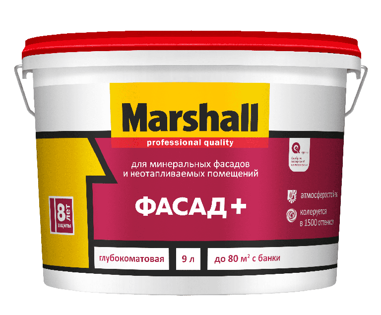 Фото 1 - Краска "Marshall" Фасад+, глубокоматовая для наружных и внутренних работ  - база BW ( 9 л) "Маршал".