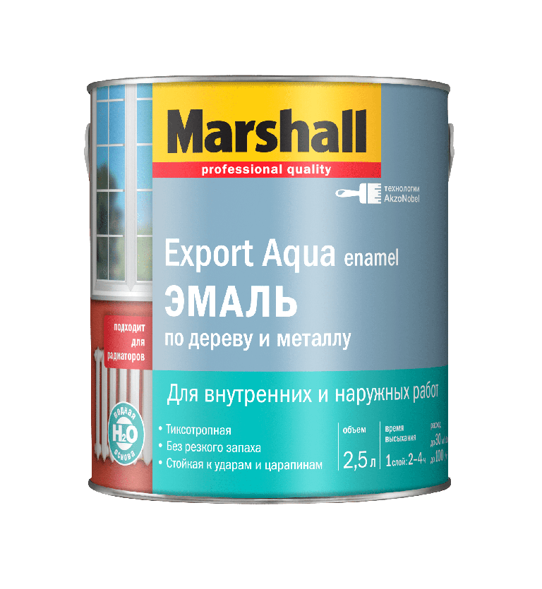 Фото 1 - Эмаль "Marshall" Эксперт Аква (Export Aqua) Белая, акриловая полуматовая универсальная (2,5 л) "Маршал".