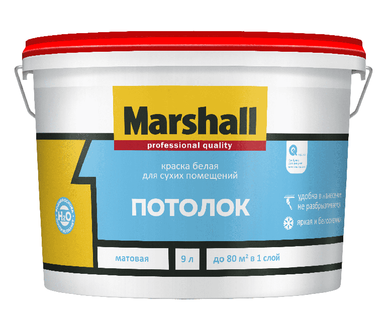 Фото 1 - Краска "Marshall" Потолок матовая водно дисперсионная акриловая краска для потолков  - (9 л) "Маршал".