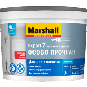 Фото 20 - Краска "Marshall" Экспорт 7 (Export 7) латексная матовая особопрочная для стен и потолков  - база BW ( 9 л) "Маршал".