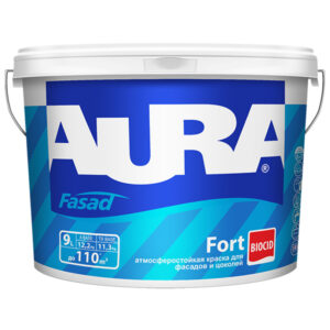 Фото 11 - Краска Aura Fasad Fort, RAL 5009 Лазурно-синий, латексная, матовая, для фасада и цоколей, Аура Форт 9л.